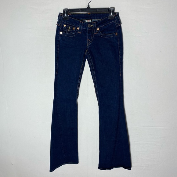 Vintage Y2K True Religion Dark Wash Ultra Low Rise Flare Leg Jeans 25 - Picture 2 of 16